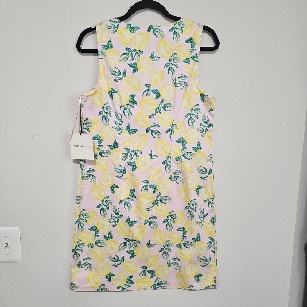 Cynthia Rowley Lemon Print Sleeveless Shift Dress 6 Pink Yellow Euro Summer NWT - Picture 2 of 8